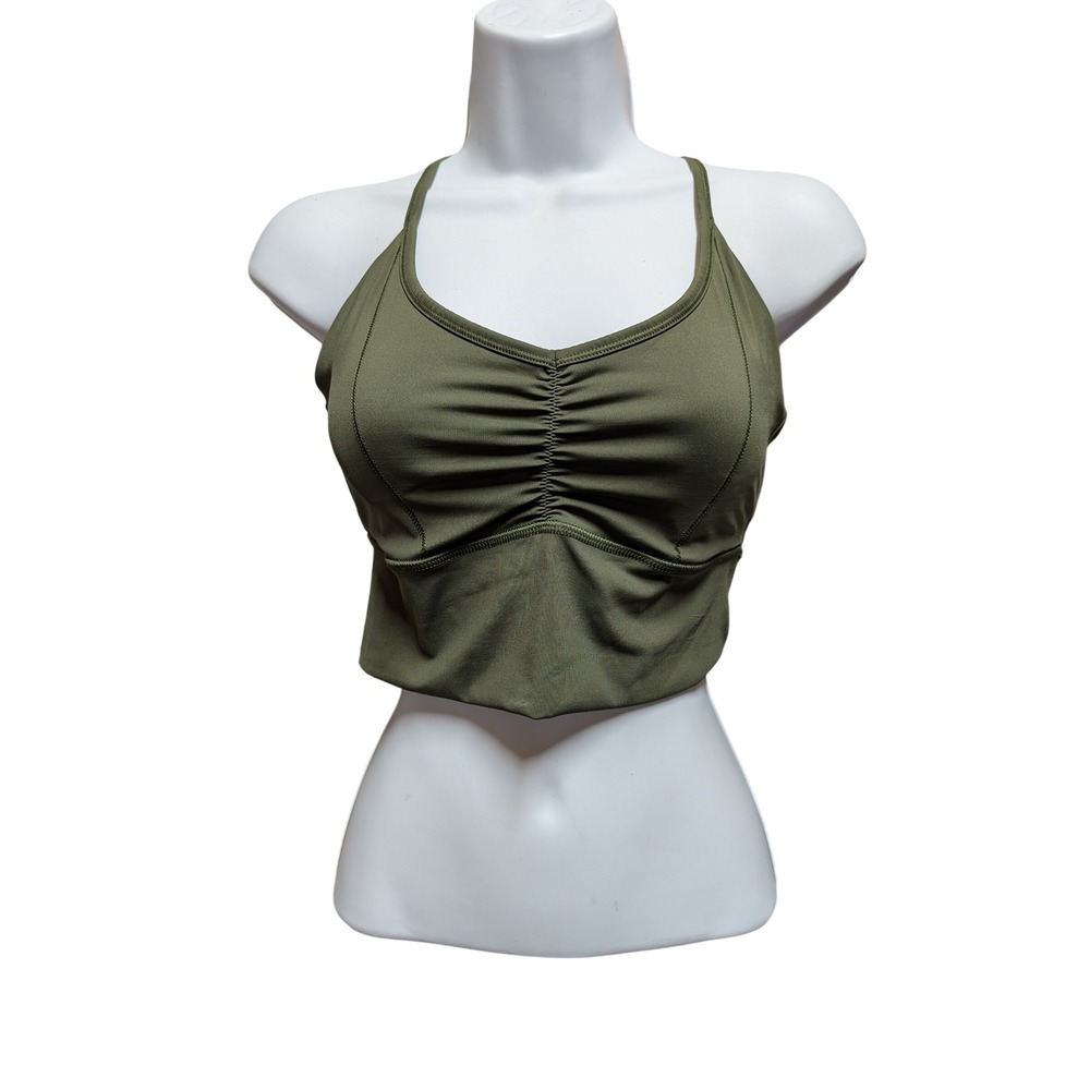 Gymshark Ruched Sports Bra Womens Small Olive Green Excellent Racerback Top